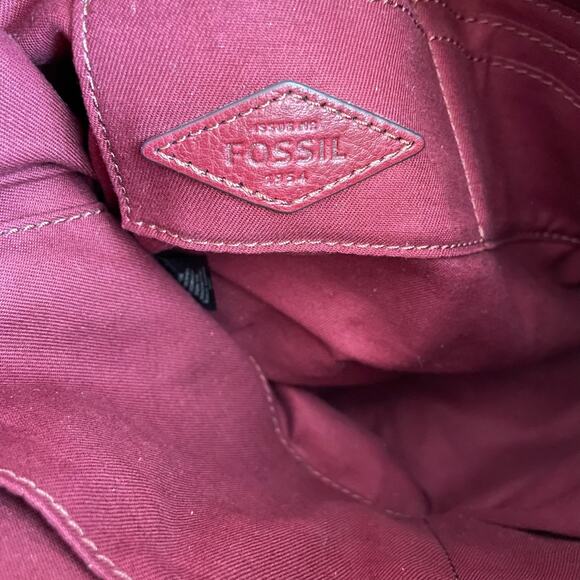 Fossil Dawson Top Zip Pebbled Leather Crossbody Shoulder Bag Purse Wine Burgundy - Picture 12 of 15